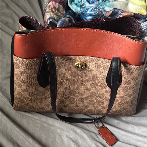 Coach Handbags - Coach Tan and Orange Tote with Signature Design